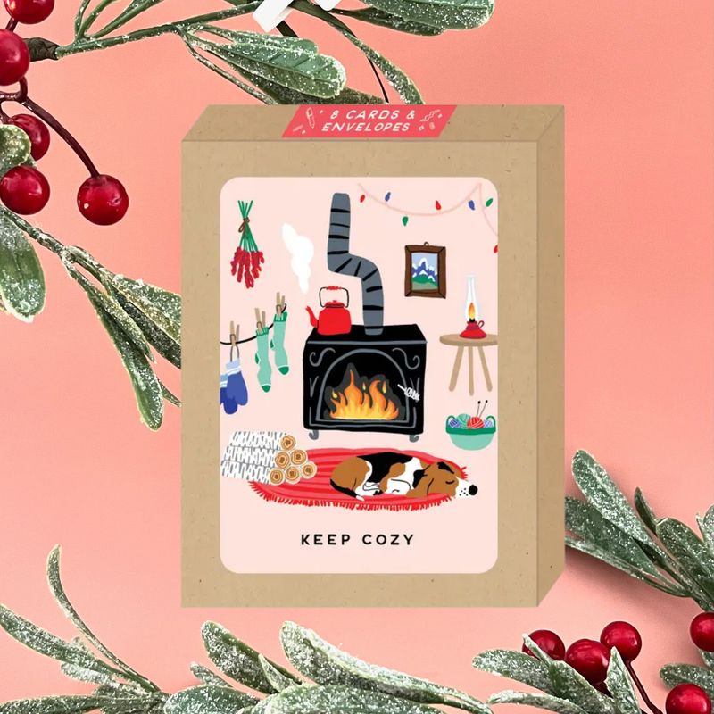 Keep Cozy Hearth Holiday Cards 8 Boxed