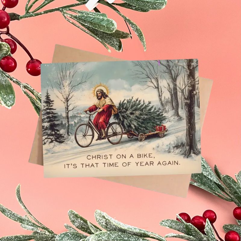 Christ On A Bike Holiday Card