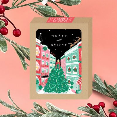 Town Tree Holiday Cards 8 Boxed