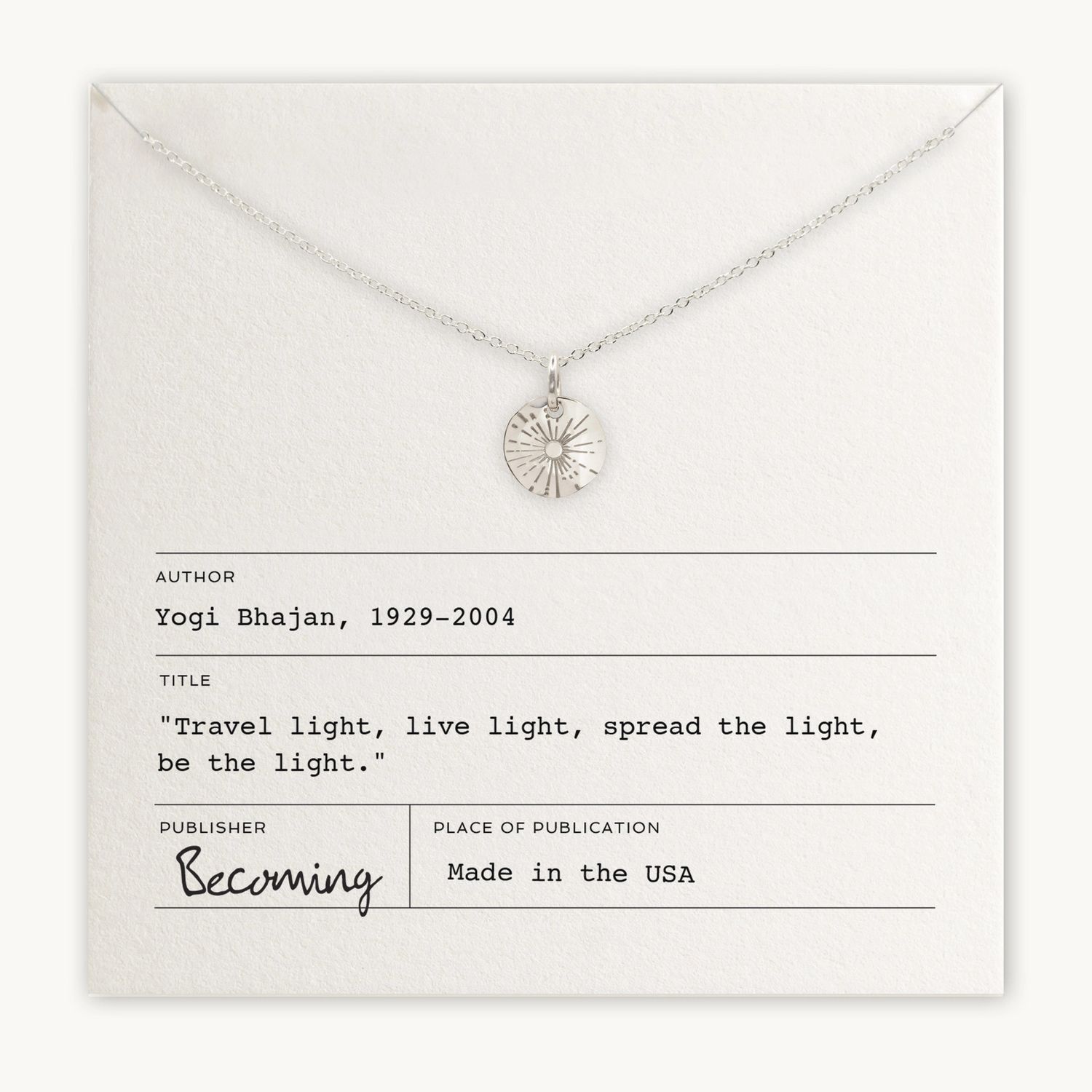 Be The Light Necklace, Style: Sterling Silver