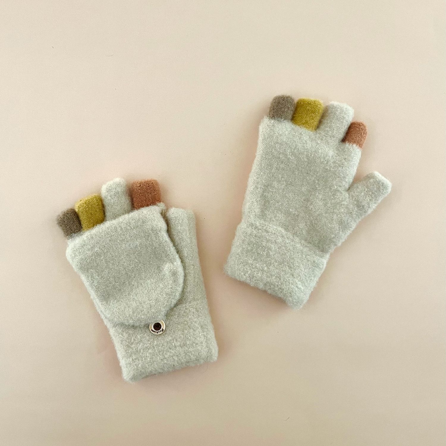 Rainbow Tip Convertible Gloves, Color: Cream/Beige