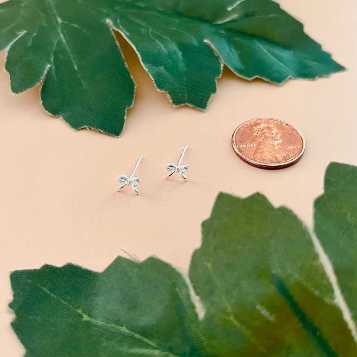 Mini Bow Stud Earrings, Color: SS