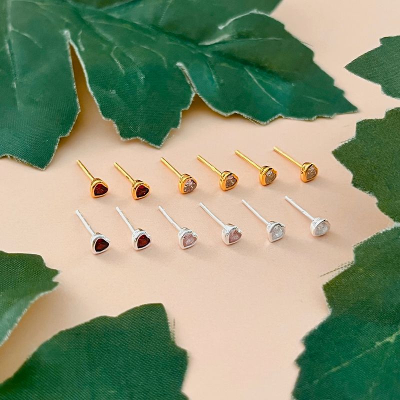 Mini CZ Heart Stud Earrings