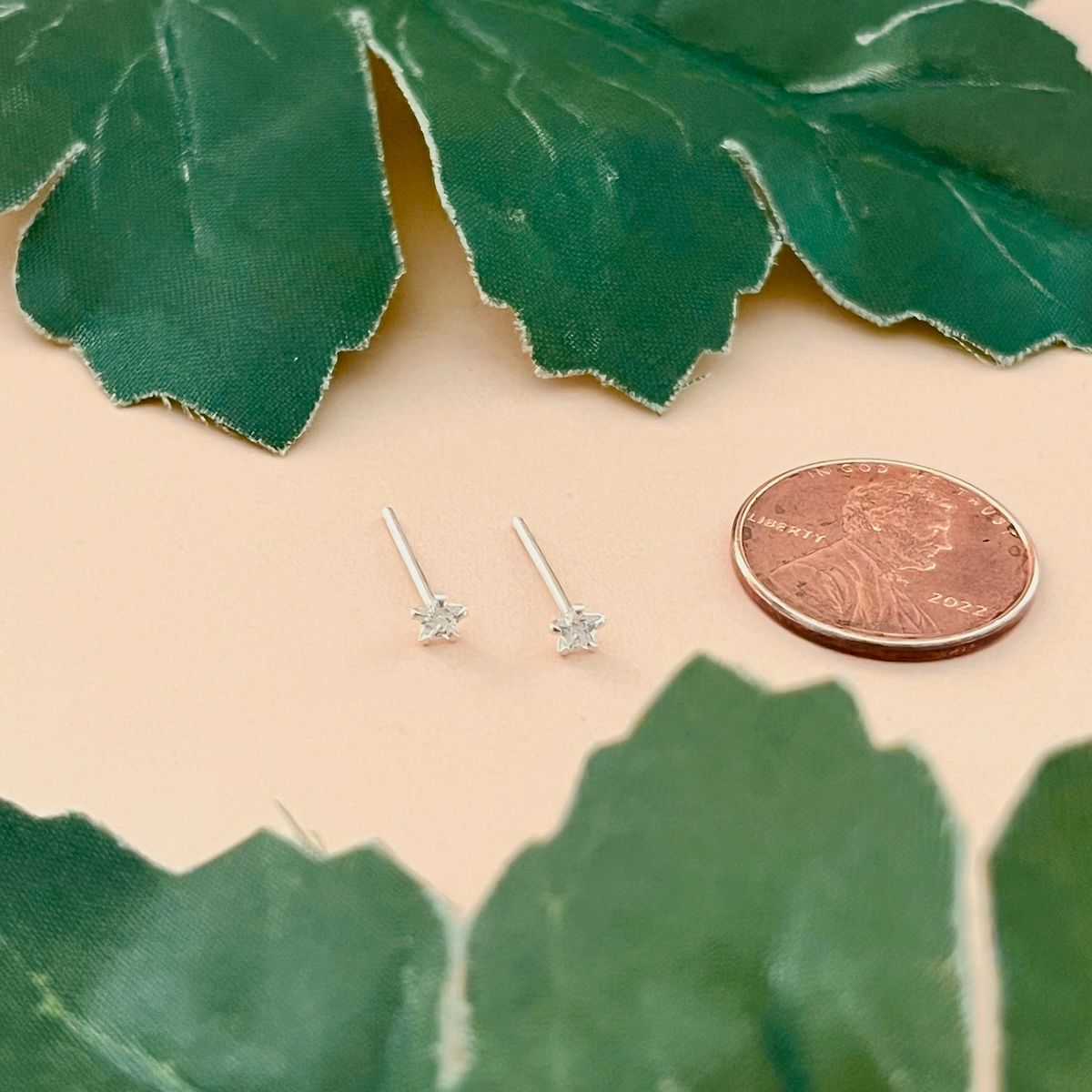 Mini CZ Star Stud Earrings, Color: SS