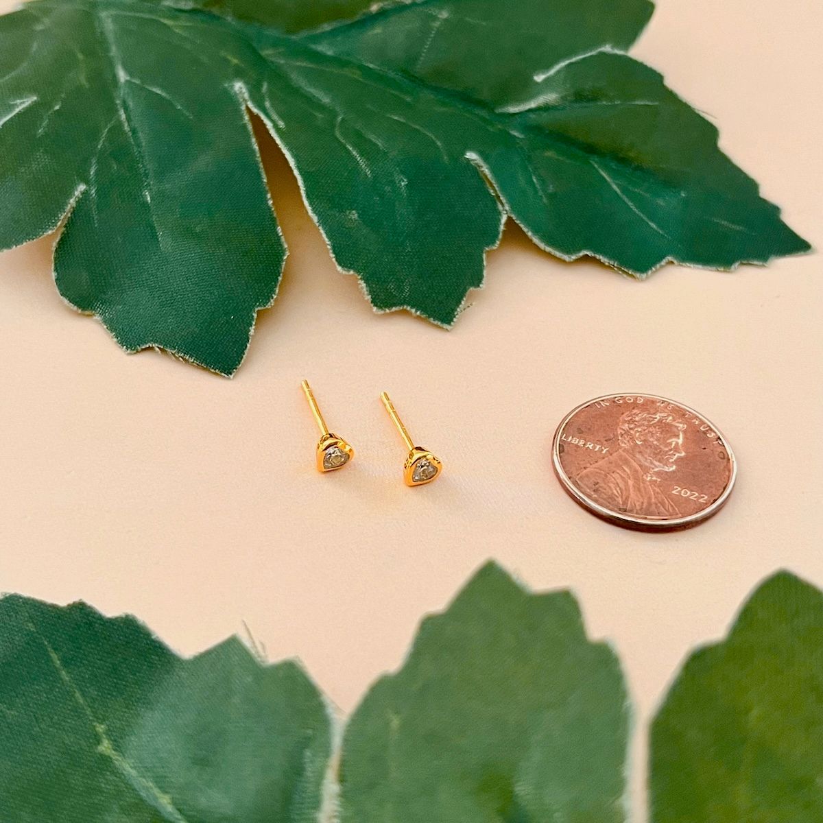 Mini CZ Heart Stud Earrings, Color: White in GV