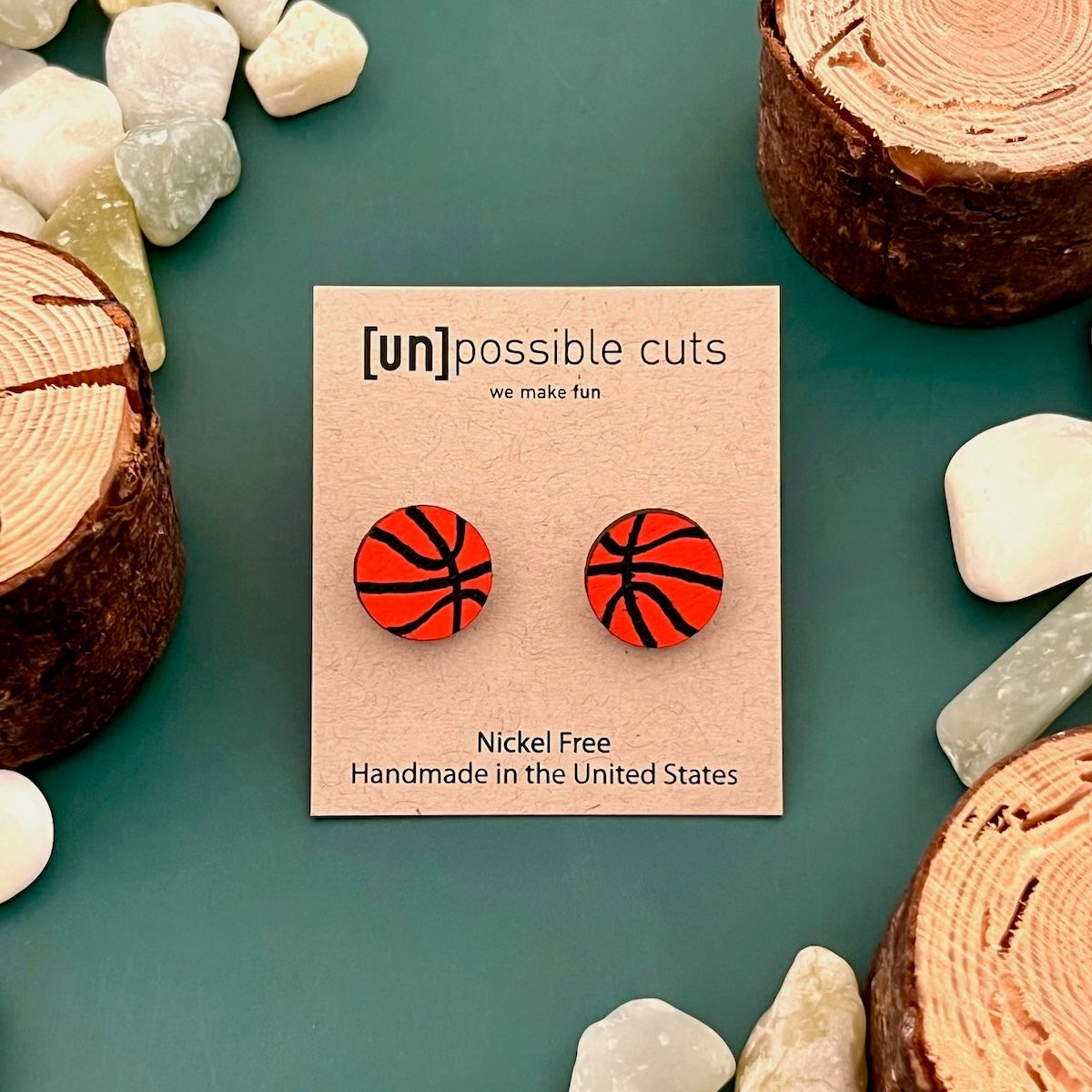 Basketball Lasercut Wood Earrings on Sterling Silver Posts
