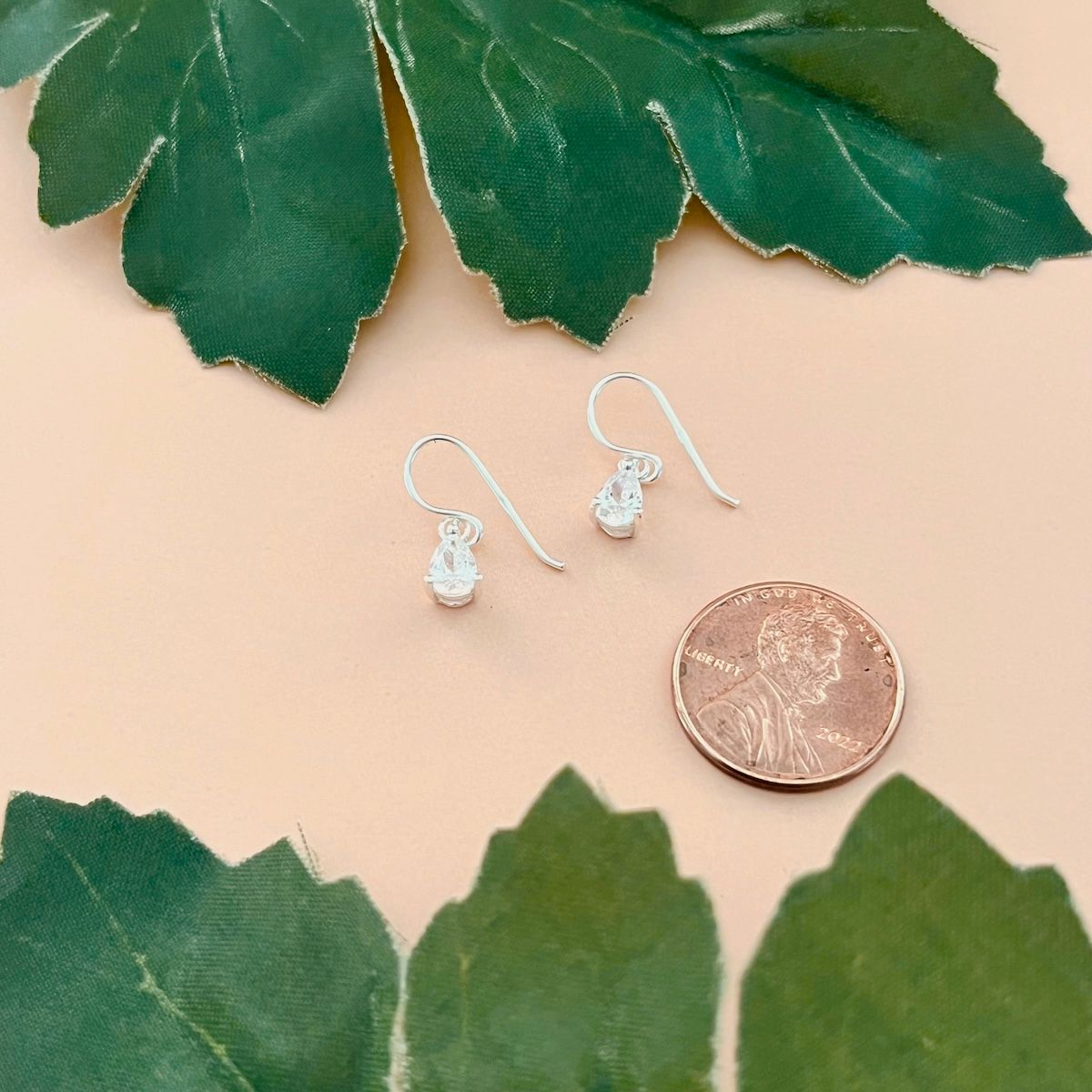 Mini CZ Teardrop Earrings, Silver