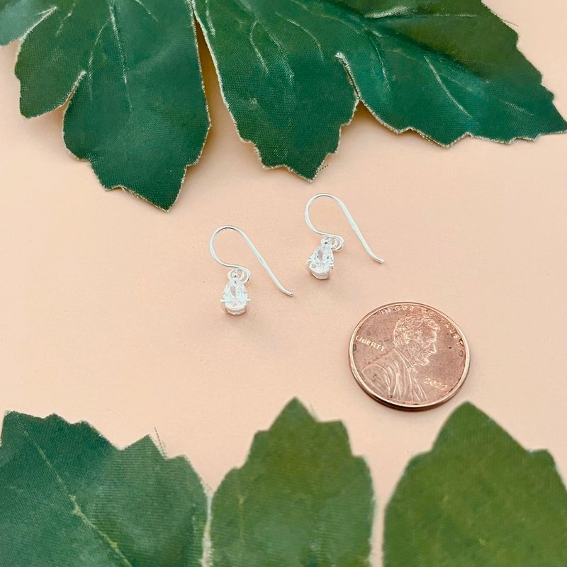 Mini CZ Teardrop Earrings, Silver