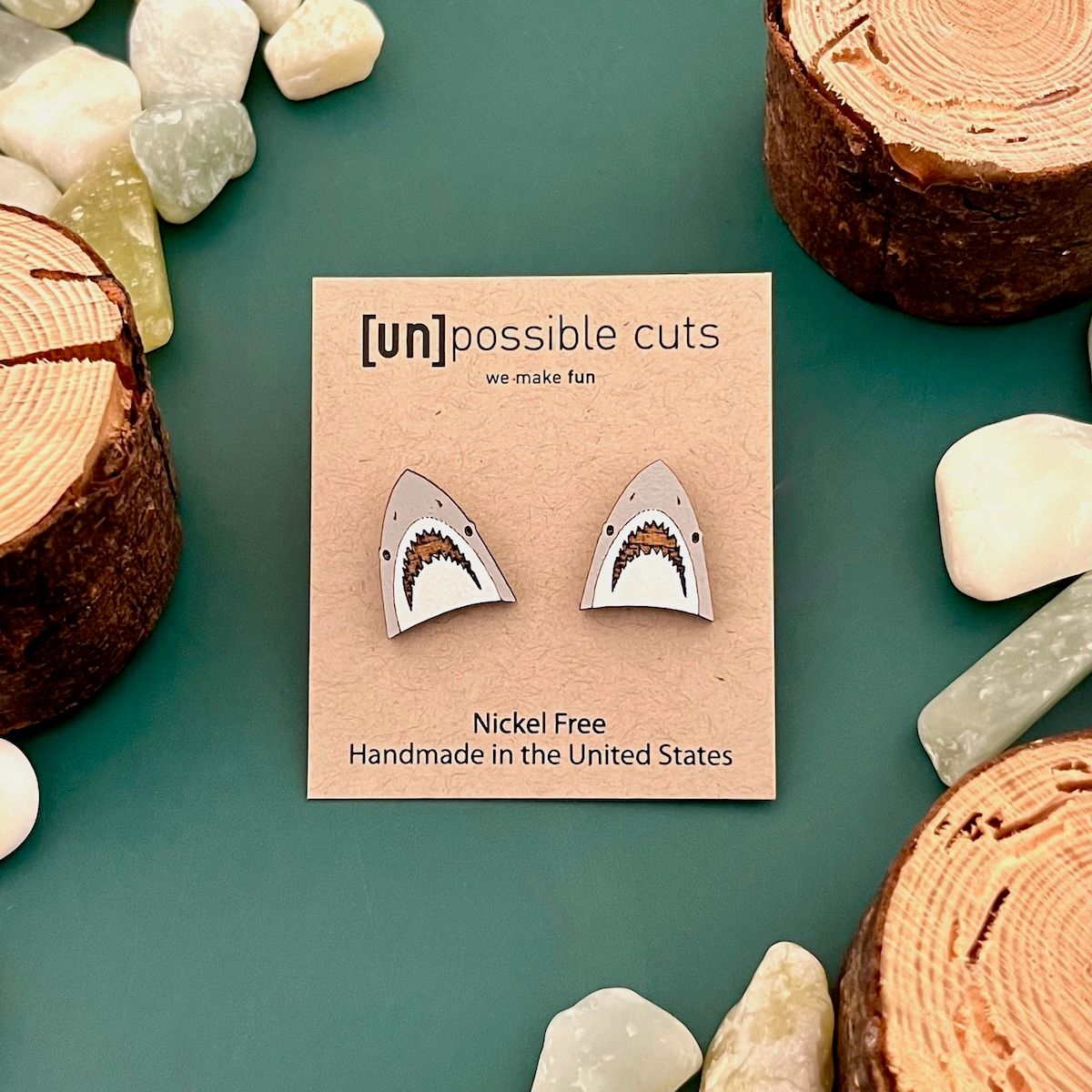 Shark Lasercut Wood Earrings on Sterling Silver Posts