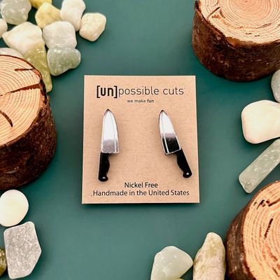 Chef Knife Lasercut Wood Earrings on Sterling Silver Posts