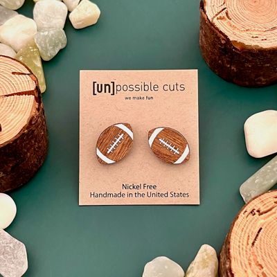 Football Lasercut Wood Earrings on Sterling Silver Posts
