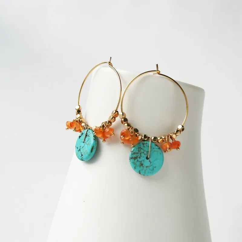 Turquoise and Carnelian Goldfill Earrings