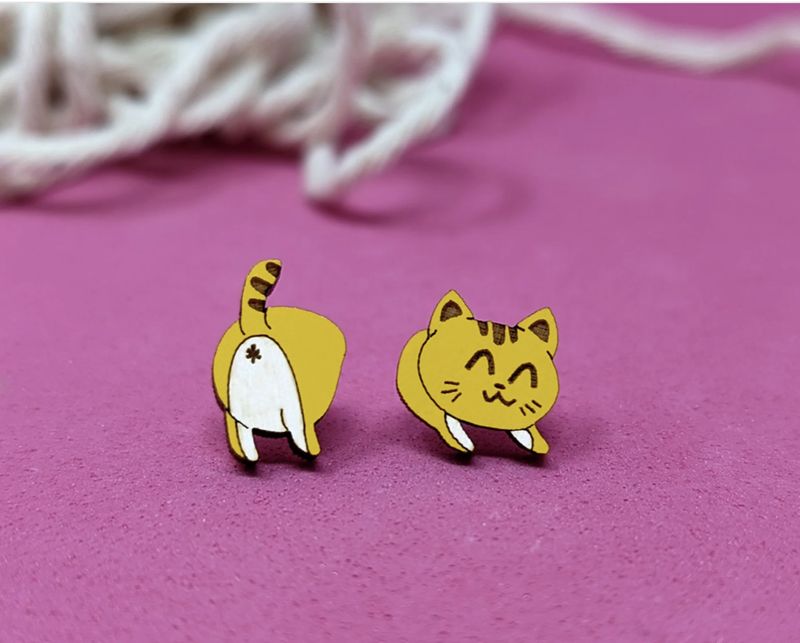Handmade Cat Butt  Lasercut Wood Earrings on Sterling Silver Posts
