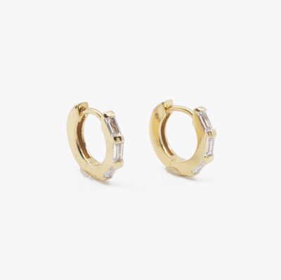 Clear CZ Baguette Huggie Hoop Earrings, GP