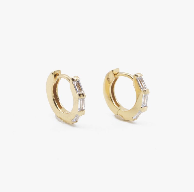 Clear CZ Baguette Huggie Hoop Earrings, GP