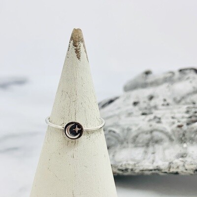 Silver  Moon and Star Stacking Ring