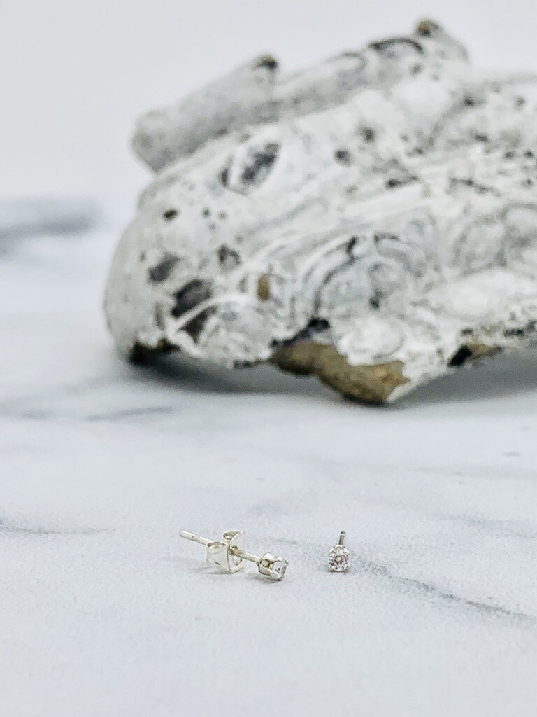 CZ Sterling Silver Stud, Style: 2mm