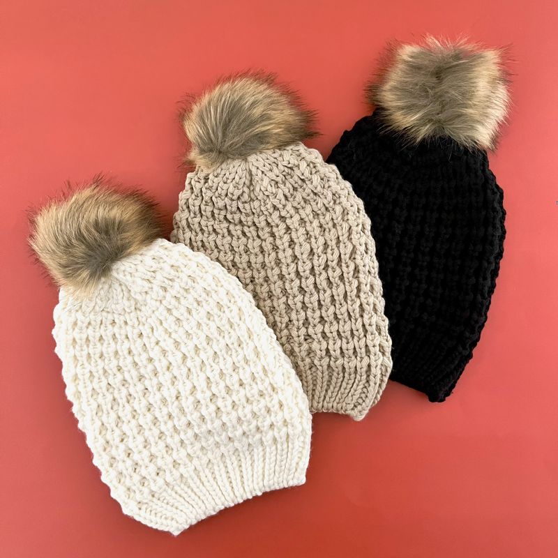 Textured Beanie with Pom Pom