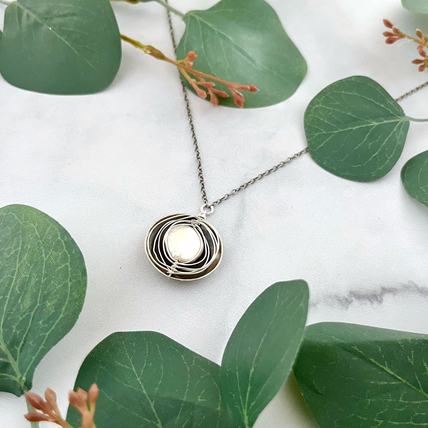 Handmade Sterling-Wrapped Coin Pearl Nest Necklace