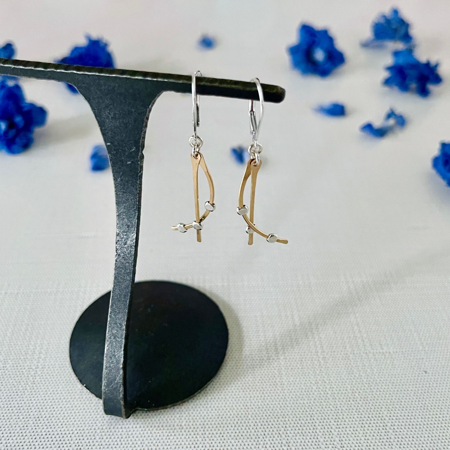 Astral Gold &amp; Silver Curved Bars Earrings, Size: Mini