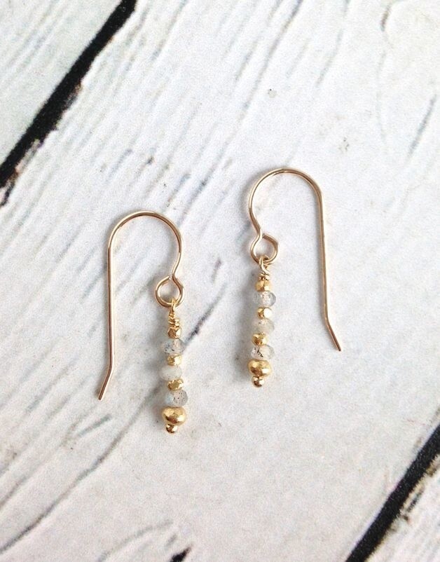 Handmade 4mm Faceted Labradorite and Gold Vermeil Earrings