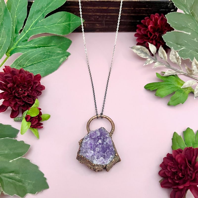 Large Amethyst Druzy on 24" Ombre Silver Chain