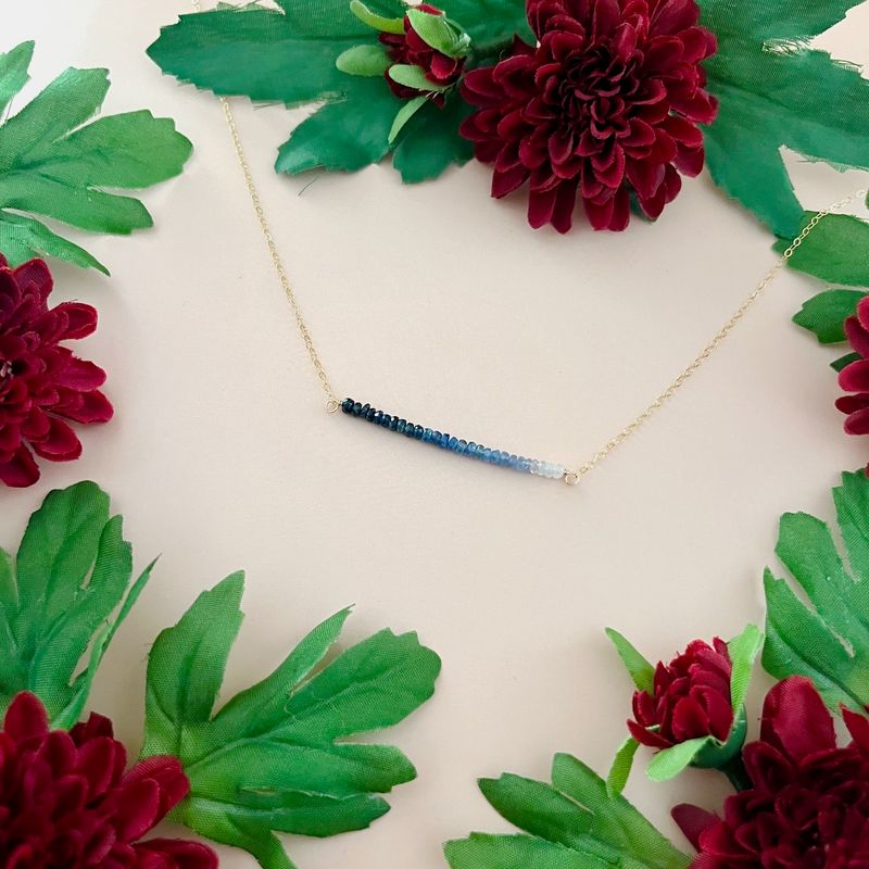 Handmade Ombre Sapphire Bar 14k GF Necklace