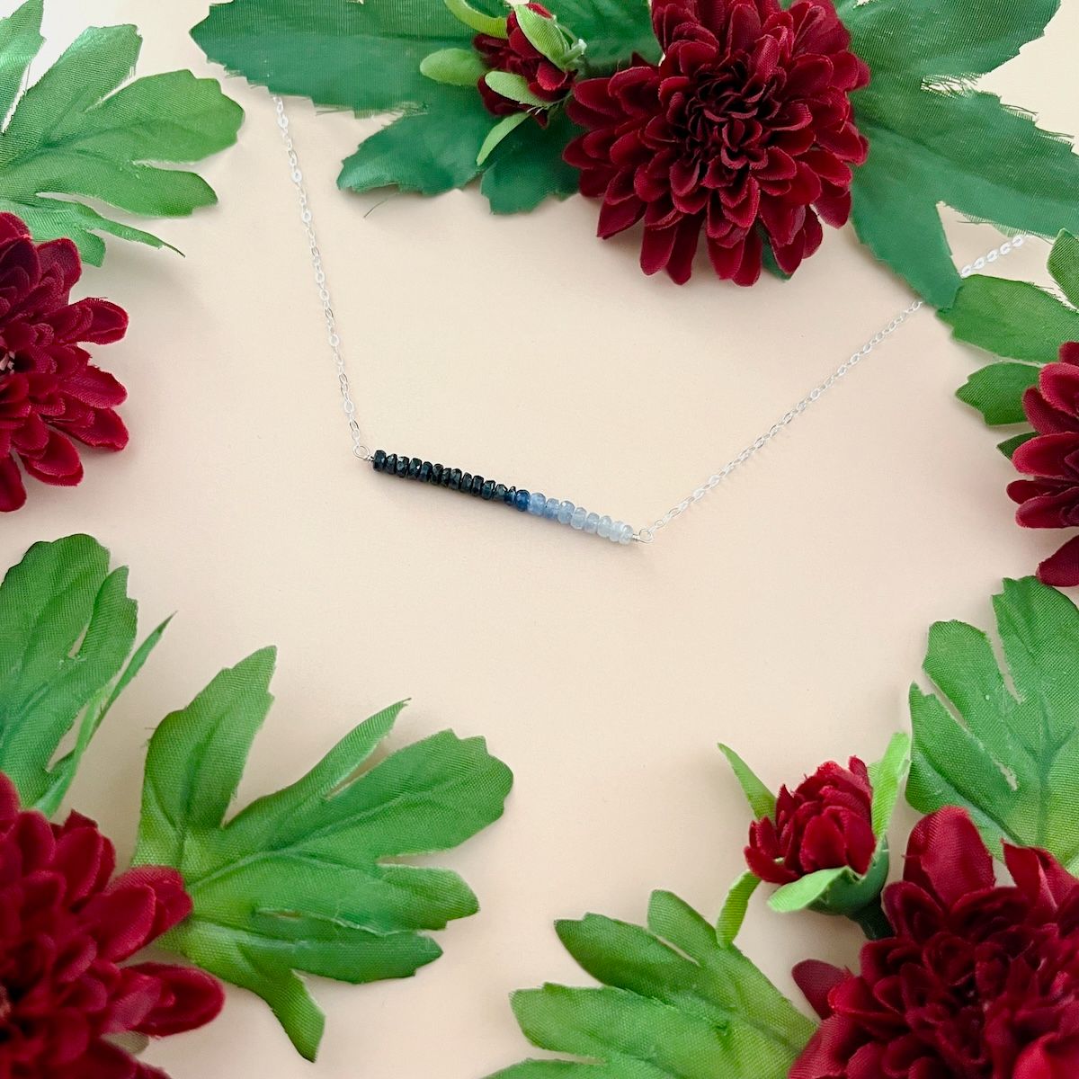 Handmade Ombre Sapphire Bar Silver Necklace