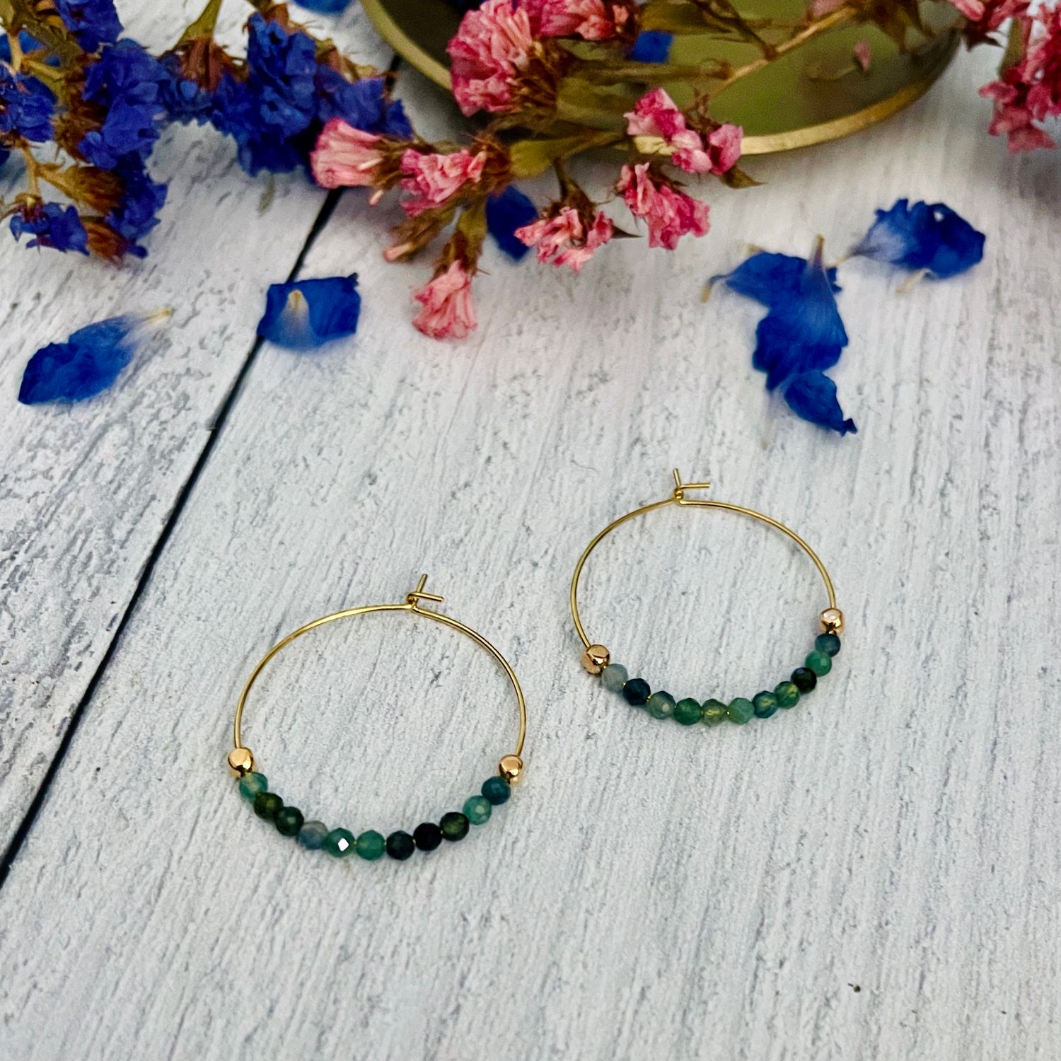 Tourmaline Hoop Goldfill Earrings