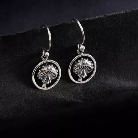 Silver Agaric Mushroom Dangle Earrings