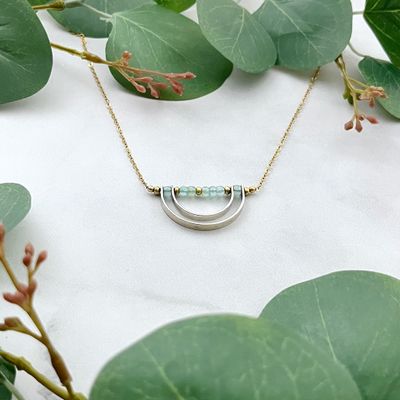 Aqua chalcedony with Double Sterling Curve on Gold Fill Chain Necklace