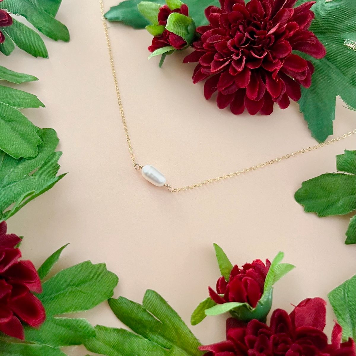 Single Pearl Necklace, 14k Goldfill