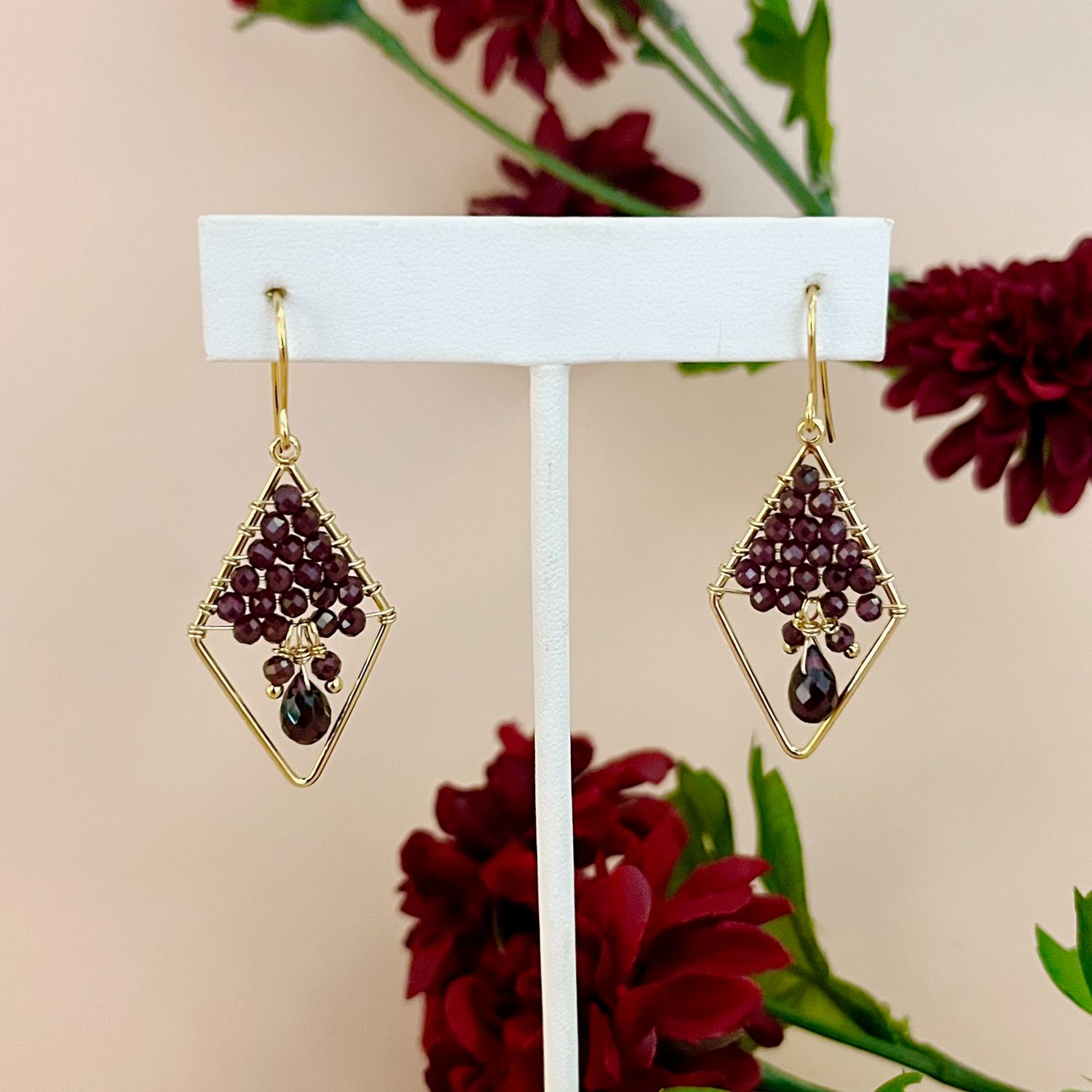 Handmade Garnet Rhombus Earrings