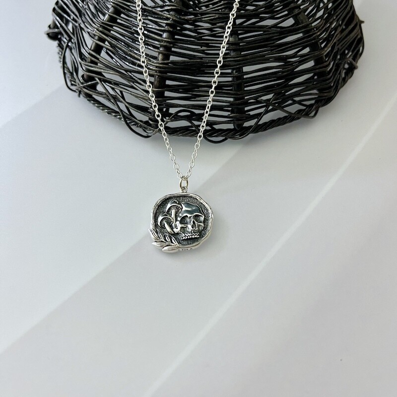Silver Skull and Mushroom Necklace