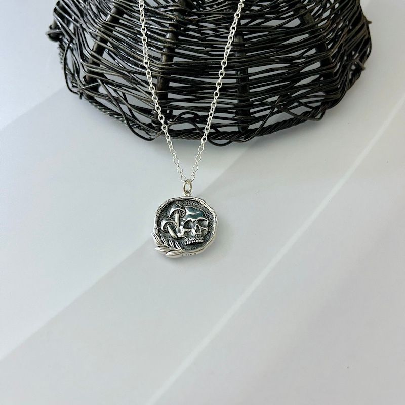 Silver Skull and Mushroom Necklace