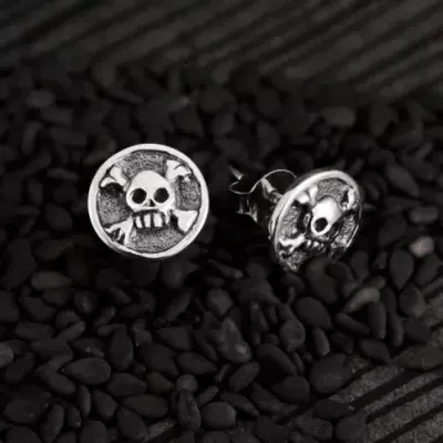 Silver Skull and Crossbones Stud Earrings