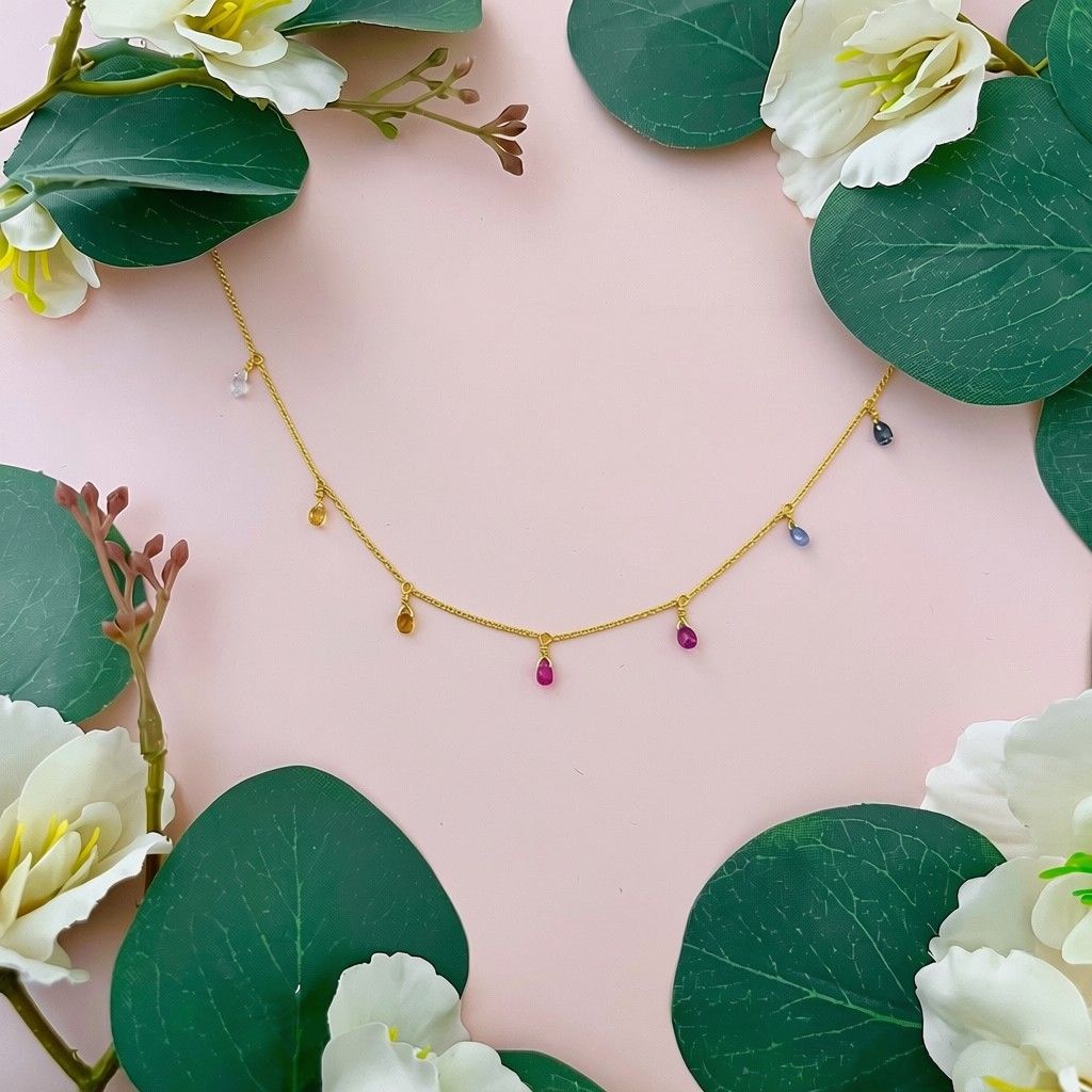 Handmade chain with multi sapphire drops vermeil necklace
