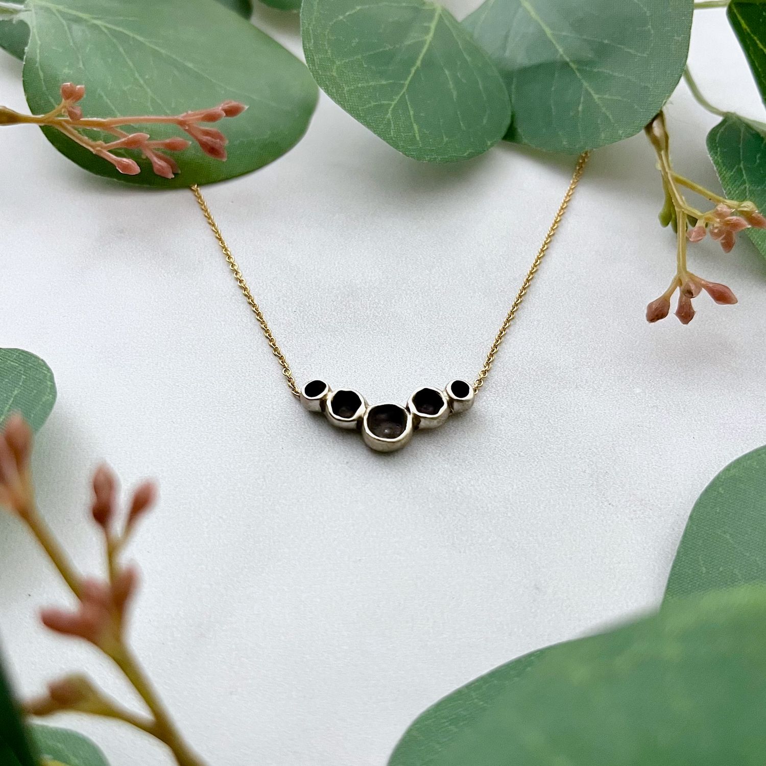 Handmade Necklace with Oxidized Sterling Cups on 14k GF Chain