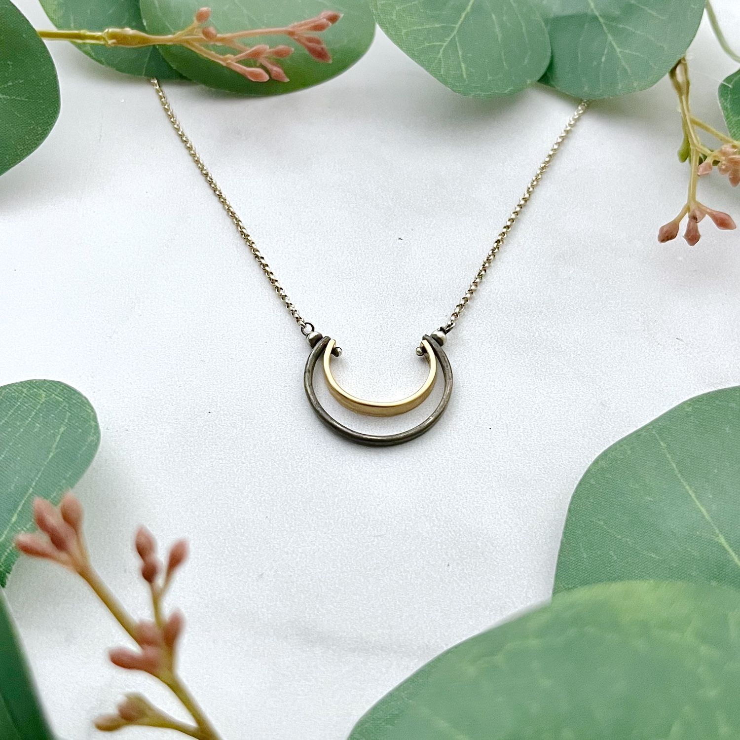 Handmade Necklace with Oxi Silver and 14k GF Horseshoe, 16"
