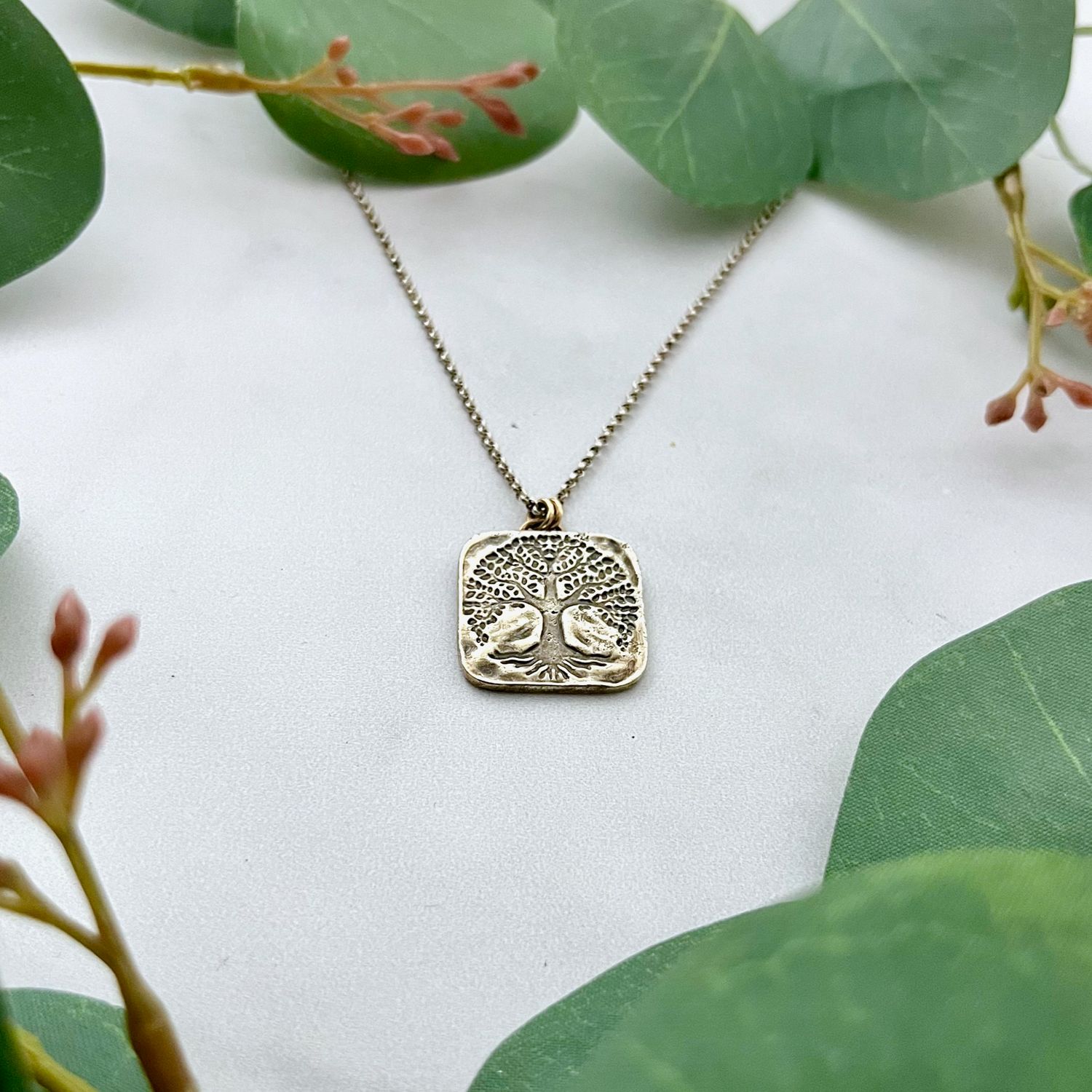 Handmade Sterling Silver Tree Necklace w/14kt Goldfill Accents, 16"