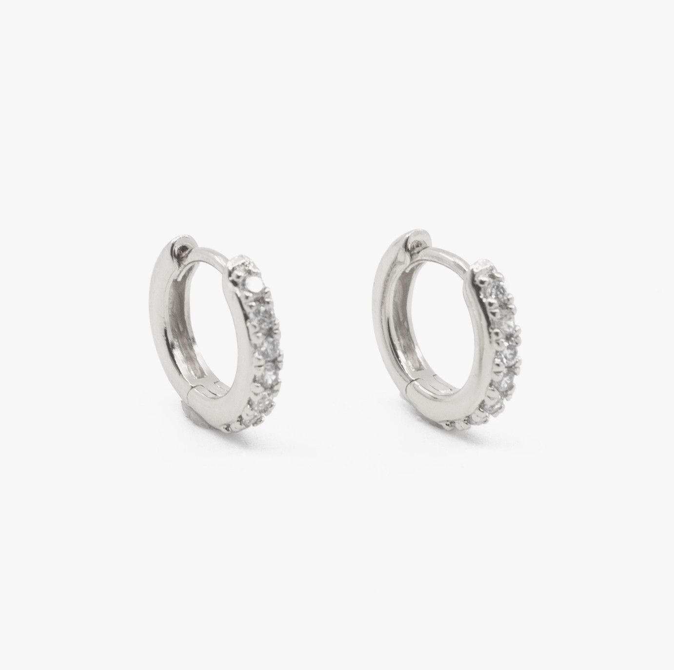 CZ Diamond Huggie Hoop Earrings in Silver