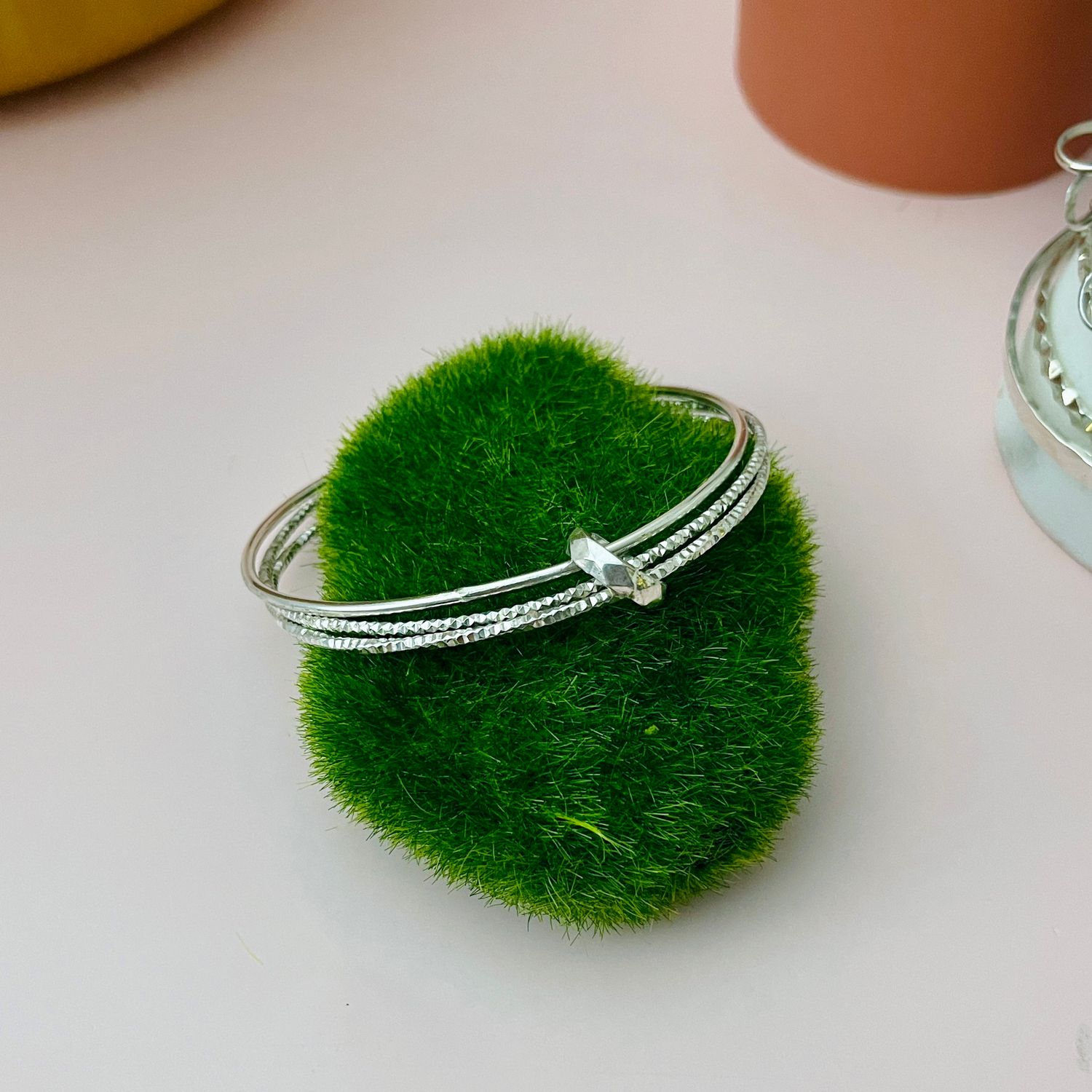 Set of 3 Handmade Sterling Silver Bangles connected with a textured ring
