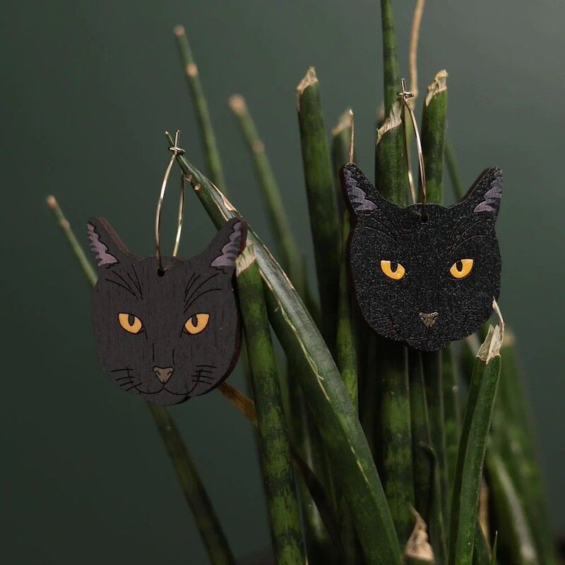 Black Cat Hoop Earrings by Le Chic Miami