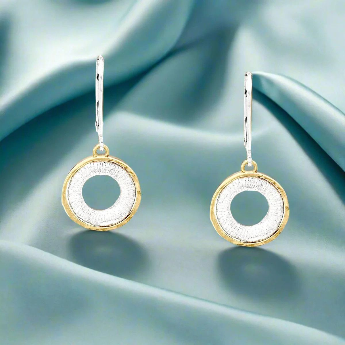 Handmade Etched Sterling Circle Earrings w/ 14kt GF border