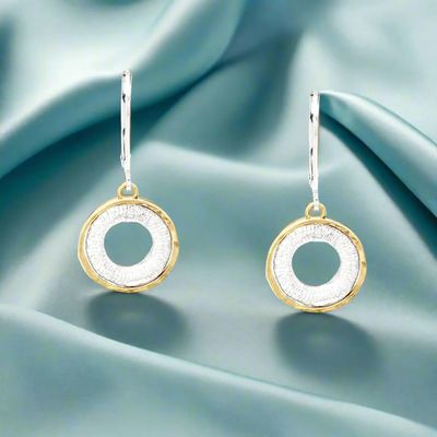 Handmade Etched Sterling Circle Earrings w/ 14kt GF border