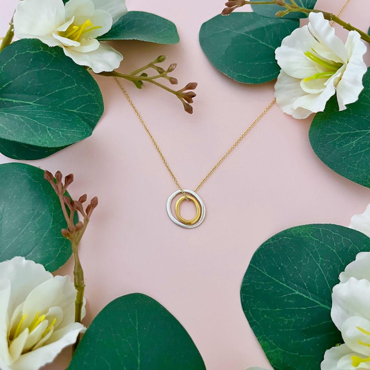 Handmade Two Small Ovals Mixed Metals Necklace