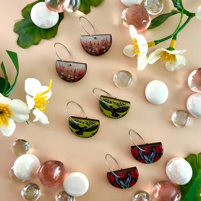 SS26 Drop Hoop Paper + Wood Earring
