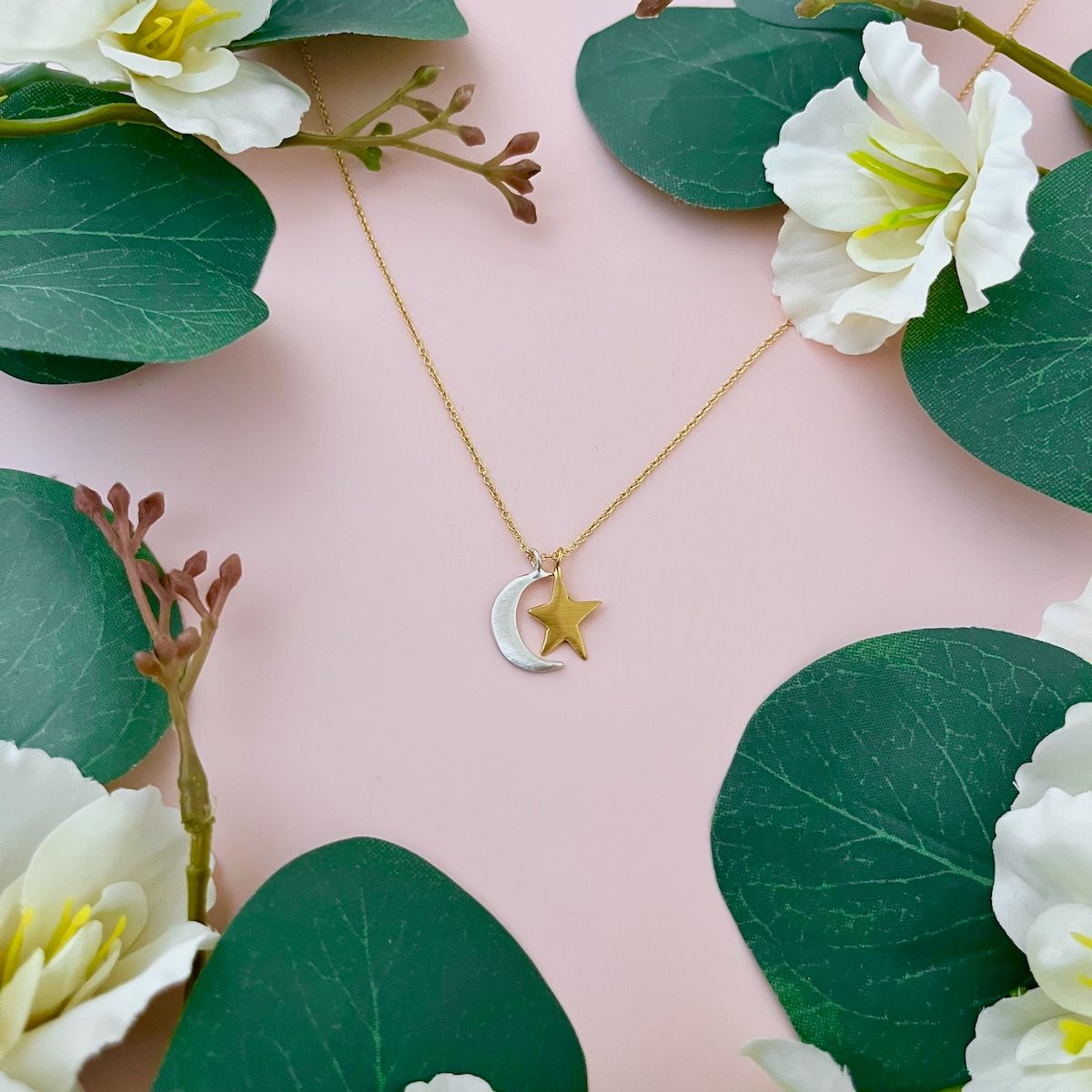 Handmade Star &amp; Moon GF &amp; SS Necklace