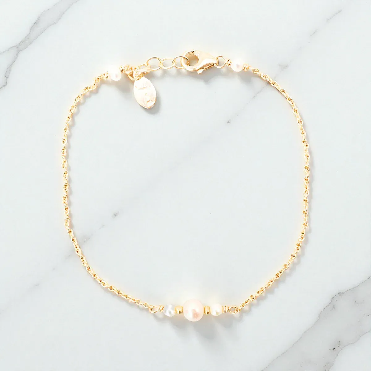 Handmade 3 White Pearls on 14kt GF Bracelet