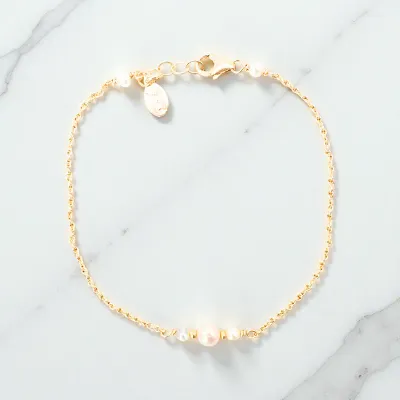 Handmade 3 White Pearls on 14kt GF Bracelet
